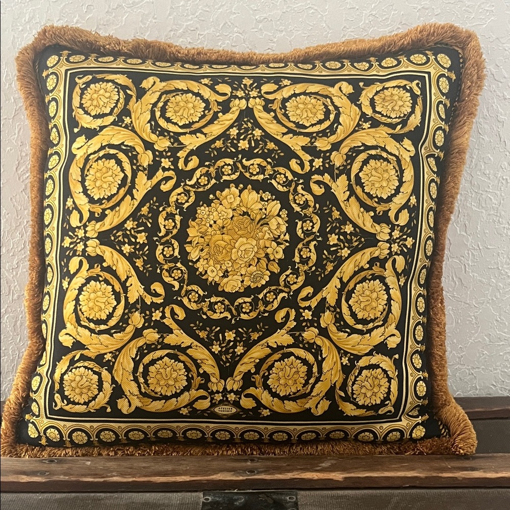 Atelier Versace Home Luxurious Gold and Black Baroque Silk Pillow